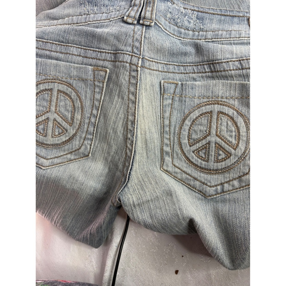 Industrial Cotton Light Wash Peace Sign Flare Jeans Triple Button Size 7